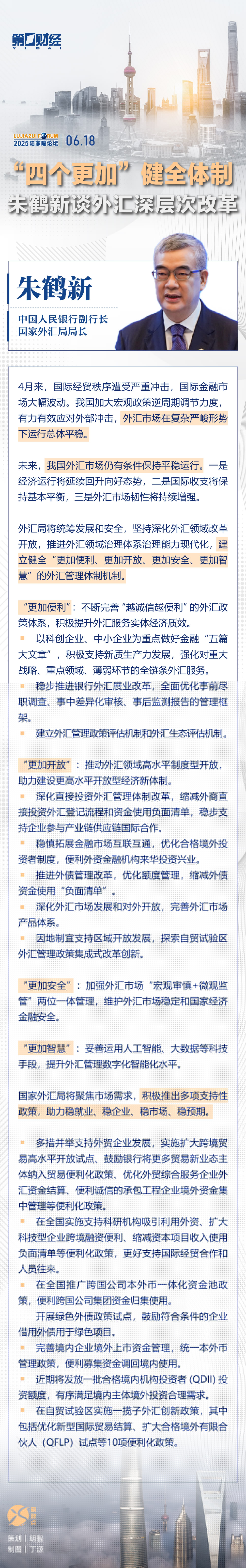 一圖速覽｜2025陸家嘴論壇上，國家外匯局局長朱鶴新講話釋放哪些信號？